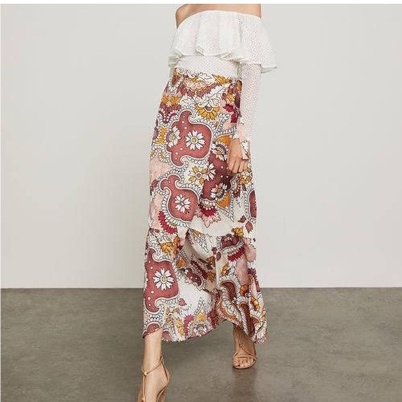 Bcbg Maxi Wrap Skirt Sz XXS Floral Paisley Dusty Rio Red - Picture 3 of 12